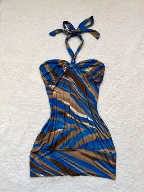 Misope Blue and Brown abstract Halter Tank Dress